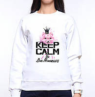 Женский свитшот с оригинальным принтом Собачка розовая в короне "KEEP CALM & Be Princess" Push IT XS, Белый