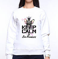 Жіночий світшот із оригінальним принтом Собачка чорна в короні "KEEP CALM & Be Princess" Push IT XS, Білий