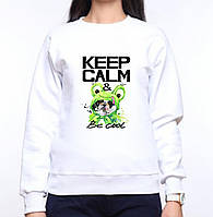 Женский свитшот с оригинальным принтом  Собака в шкурке жабки "KEEP CALM & Be Cool" Push IT XS, Белый L
