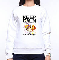 Жіночий світшот із оригінальним принтом Собака з тортом "KEEP CALM & dont eat affter 6p.m." Push IT XS, Білий