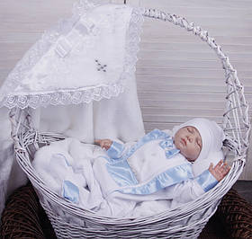 Комплект для хрещення хлопчика Бантик + Фрак New білий з блакитним 68, 74 розмір
