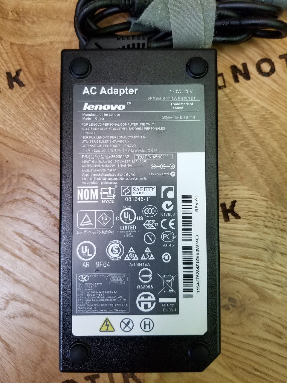 Блок живлення для ноутбука Lenovo 170 W 20 V 8.5 A 7.9x5.5mm (36200232 45NO111) ОРИГИНАЛ