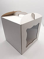 Коробка картонна для торта з вікном і ручками 230*230*210 мм