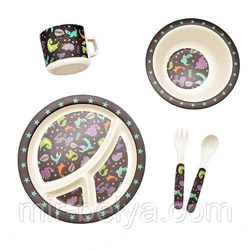 Набір дитячої бамбуковій посуду 5 предметів, фото 1