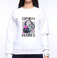 Жіночий світшот із оригінальним принтом Навушники сірий "Open your music" Push IT XS, Білий