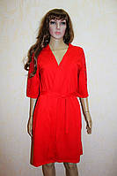 Комплект женский халат + ночная рубашка на тонких бретелях хлопок красный, гипюр