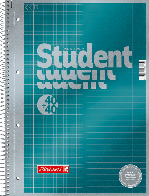 Зошит коледж-блок Brunnen А4 на спіралі два в одному у клітинку/лінійку 80 аркушів 90 г/м2 обкладинка бірюзовий, фото 1