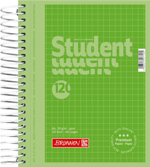 Блокнот Brunnen коледж-блок А6 на спіралі в клітинку 120 аркушів 90 г/м2 Colour Code обкладинка зелена 106724252
