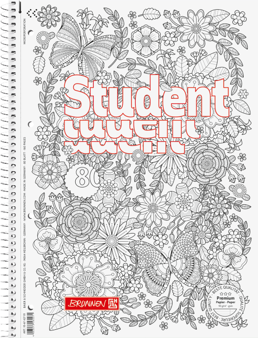 Зошит коледж-блок Brunnen А4 на спіралі у лінійку 80 аркушів 90 г/м2 обкладинка ZENart квіти