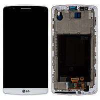 Дисплей для LG Optimus G3 D855, модуль в сборе (экран и сенсор), с рамкой, оригинал Белый