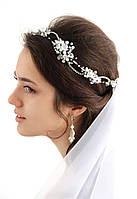 Весільний вінок на голову з кристалами та перлами "Ніколетта" Вінок з квітами Ручна робота