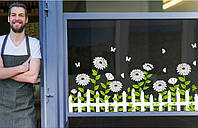 Декоративная виниловая  наклейка интерьерная Забор с цветами  (95х50см)
