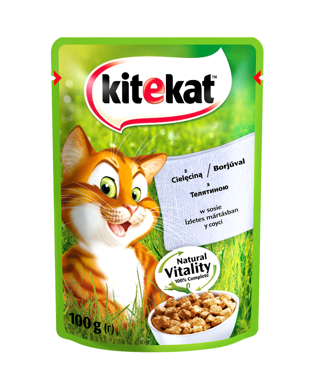Вологий консервований корм з Телятиною в соусі для дорослих кішок 100 г Kitekat Китикэт