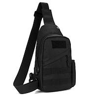 Тактическая сумка-рюкзак, барсетка, бананка на одной лямке, черная. + USB выход