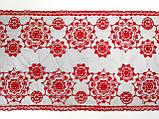 Ажурне мереживо вишивка на сітці: червоного кольору нитка, чорна сітка, ширина 22 см, фото 2