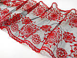 Ажурне мереживо вишивка на сітці: червоного кольору нитка, чорна сітка, ширина 22 см, фото 4