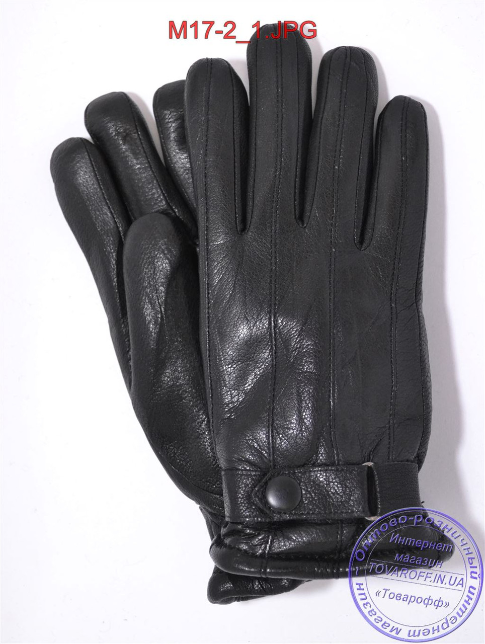 Чоловічі зимові рукавички з оленячої шкіри на цигейці (натуральне чорне хутро) — (арт. M17-2)