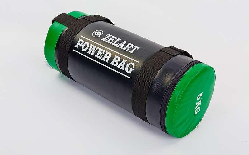 Мішок для кроссфита і фітнесу Zelart FI-5050A-5 Power Bag (PVC, нейлон, вага 5кг, чорний-зелений)