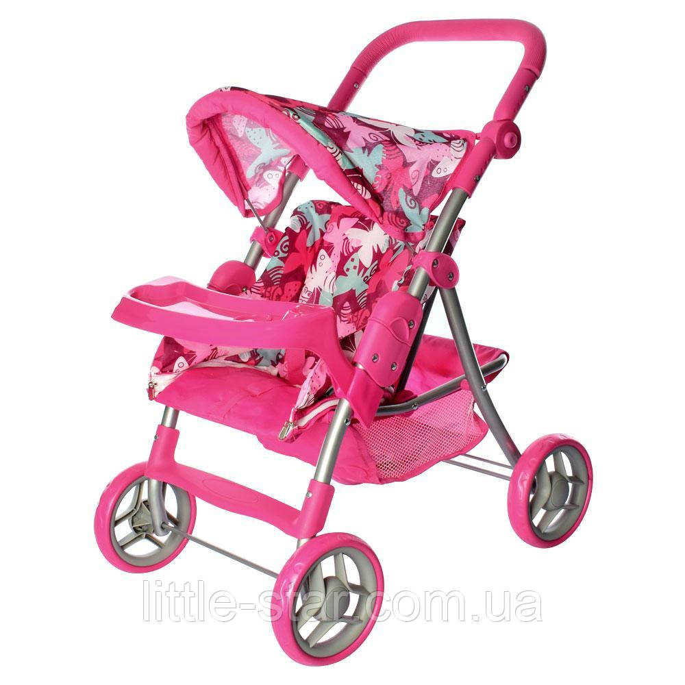 Коляска прогулянкова для ляльки 9337, металевий каркас, висота до ручки - 74 см, рожева