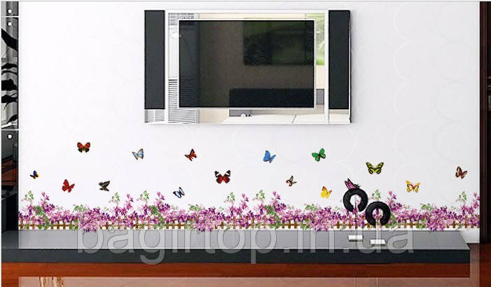 Декоративна наклейка Забір з квітами (200х25 см)