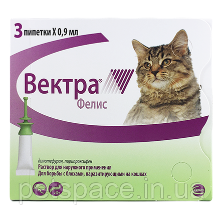 Краплі від бліх і кліщів Ceva Vectra Felis (Сева Вектра Феліс для котів), 1 піпетка 0,9мл., фото 1
