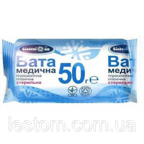 Вата медична гігієнічна, 50гр, рулон, стерильна Білосніжка
