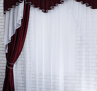 Комплект шторы с ламбрекеном из ткани блэкаут, цвет бордовый с белым