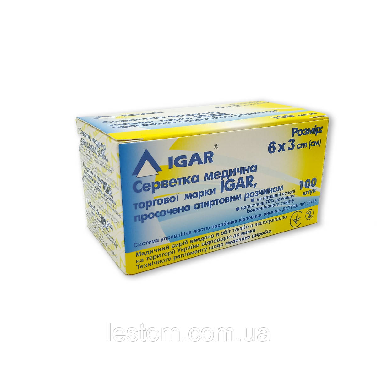 Серветка просочена спиртовим розчином, 6х3 см 100 шт./пач. Igar