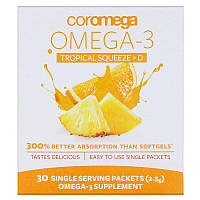 Coromega, Omega-3 + Vit D, тропічний апельсин, 30 одноразових пакетиків, 2,5 г кожен