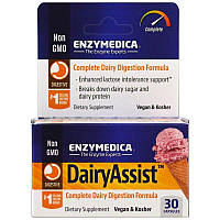 Enzymedica, DairyAssist, Пищеварительные ферменты Лактаза Протеаза 30 капсул