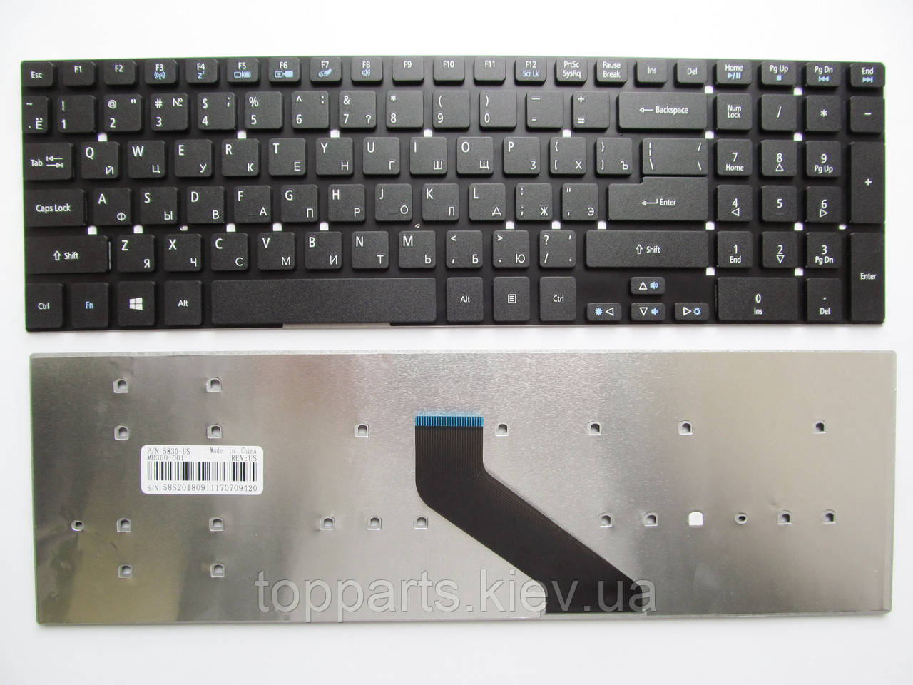 Клавіатура для ноутбуків Acer Aspire 5755G, E1-522, E1-572, V3-551, 5830 Series чорна без рамки