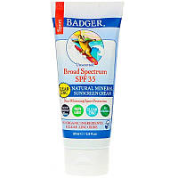 Badger Company, Спорт, натуральний мінеральний сонцезахисний крем, прозорий цинк, фактор захисту SPF 35, без запаху, 87 мл