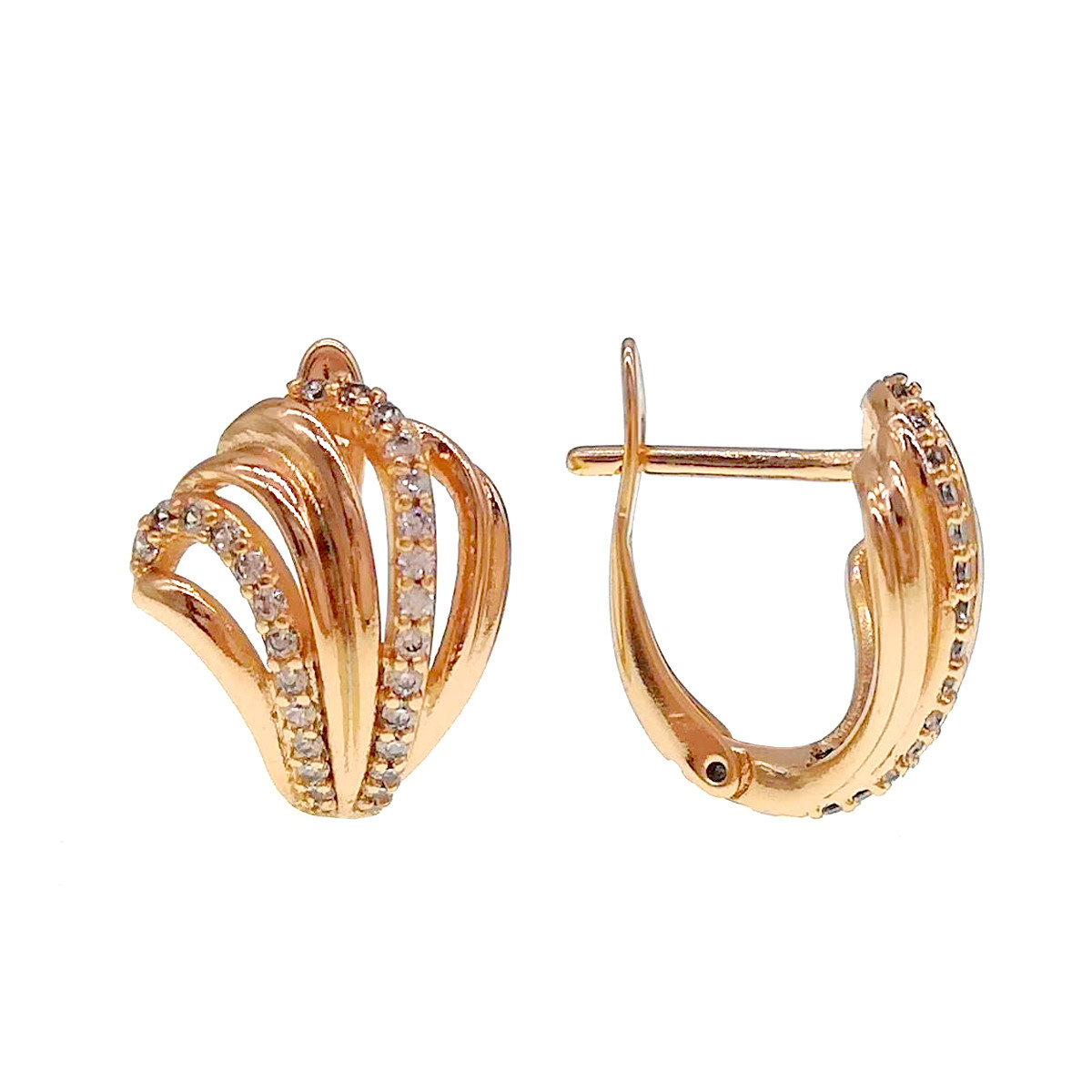 Сережки Xuping з медичного золота, білі фіаніти, позолота 18K, 24540 (1)