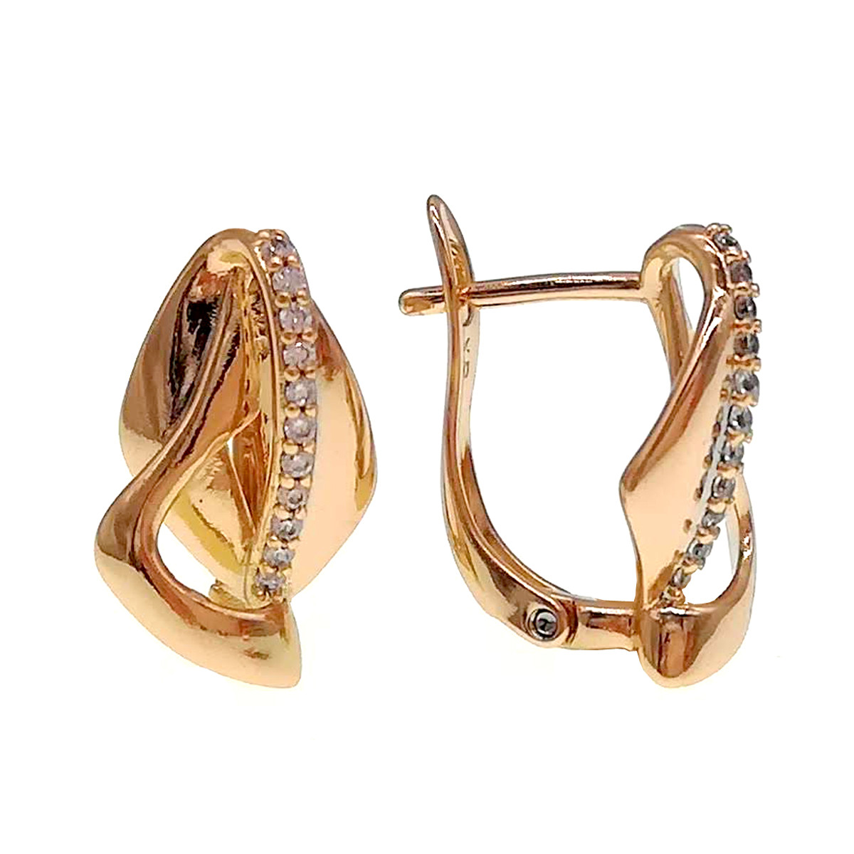 Сережки Xuping з медичного золота, білі фіаніти, позолота 18K, 24546 (1)