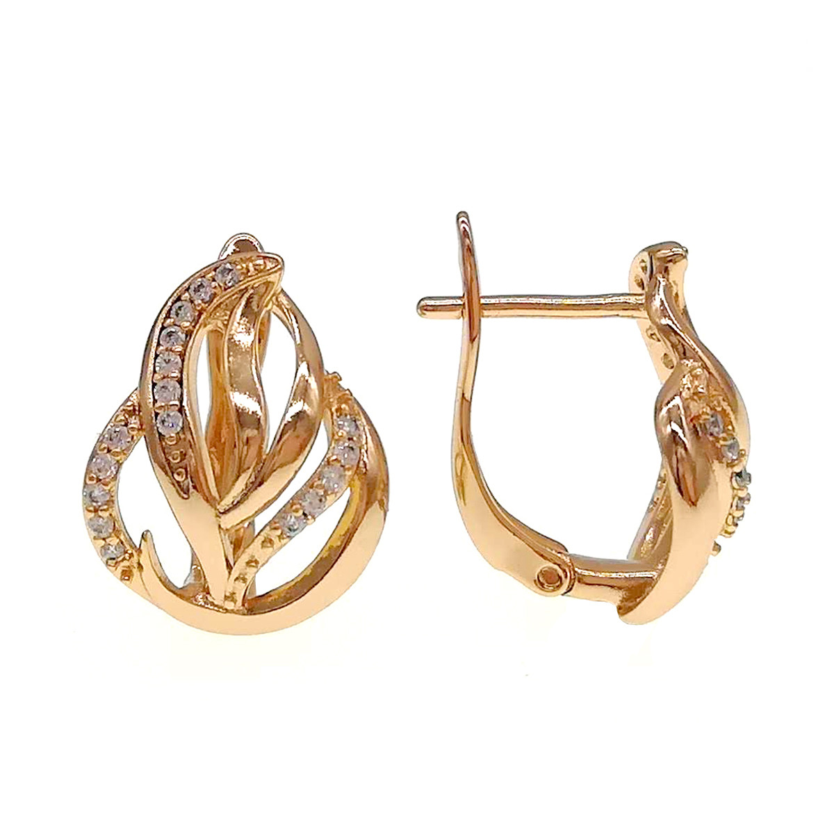 Сережки Xuping з медичного золота, білі фіаніти, позолота 18K, 24549 (1)