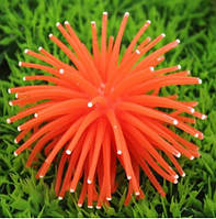 Декор для акваріума помаранчевий "Морський їжак" - діаметр 7см, силікон, безпечний для риб і креветок)