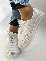 Женские белые кеды кроссовки с перфорацией из натуральной кожи Размер 36 37