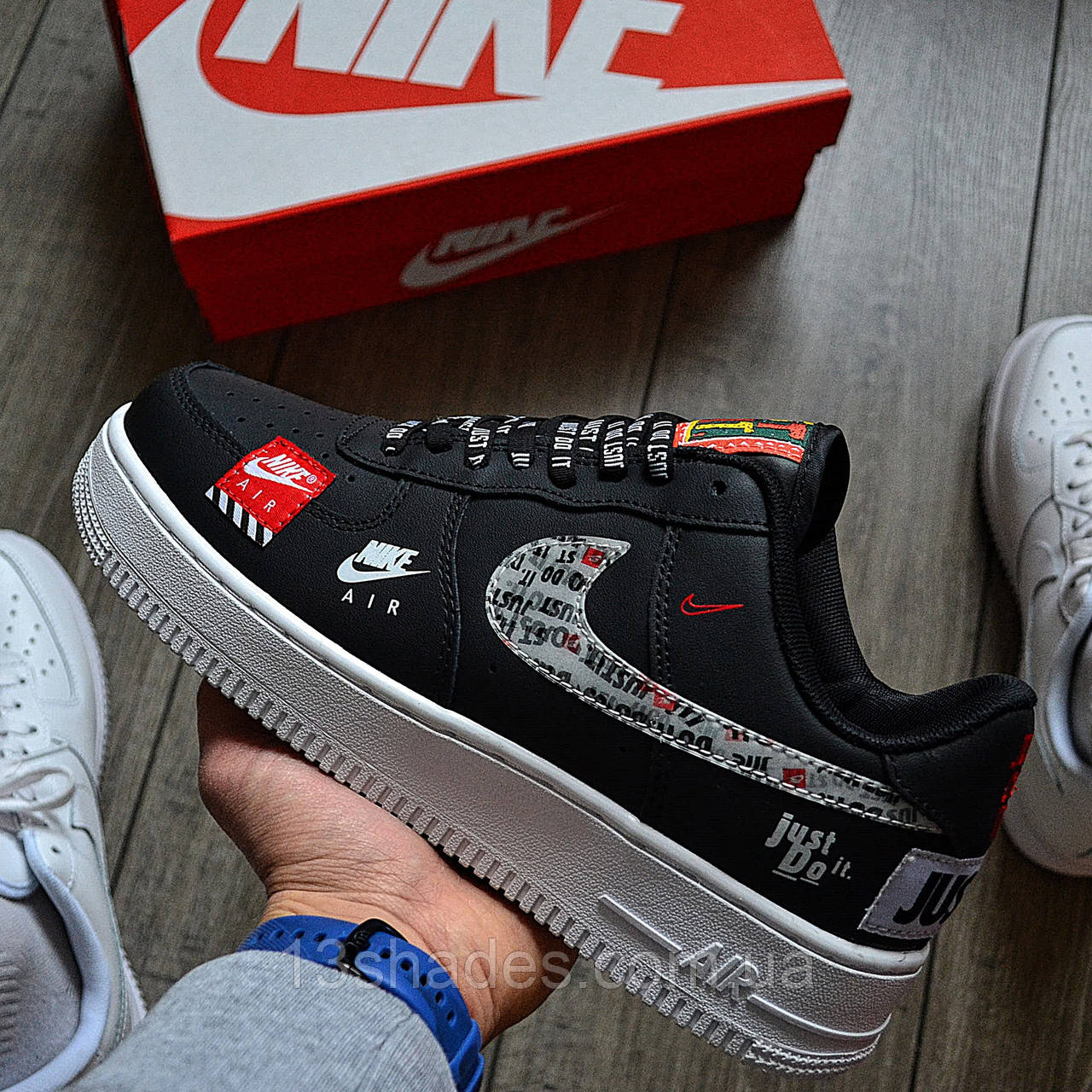 Кросівки чоловічі Nike Air Force1 07 Just Do It Pack Black Топ якість Київ, фото 1
