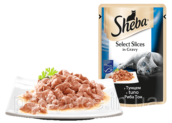 Вологий корм Sheba Select Slices in Gravy (Шеба з тунцем в вишуканому соусі), 85г.