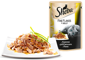 Вологий корм Sheba Fine Flakes in Jelly (Шеба шматочки з куркою у ніжному желе), 85г.