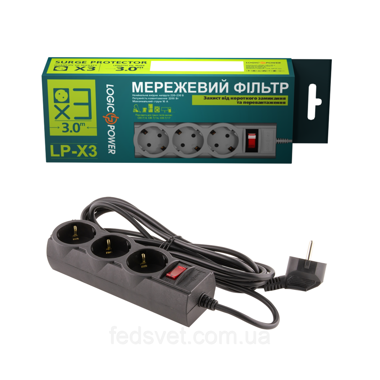Мережевий фільтр LP-X3, 3 m Black