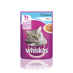 Вологий корм Whiskas 1+ (Віскас з тунцем у желе для дорослих котів), 100г.