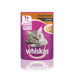Вологий корм Whiskas 1+ (Віскас з індичкою в соусі для дорослих котів), 100г.