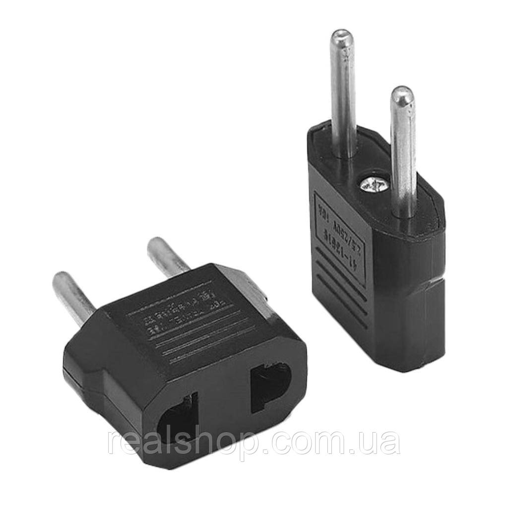 Вилка перехідник USA/EU (плоска на євро) 220V чорний