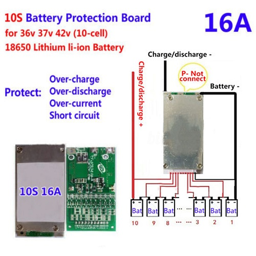 Плата захисту BMS 10S 16A 42V для Li-Ion 18650, 26650 (Контролер заряду/розряду), фото 1