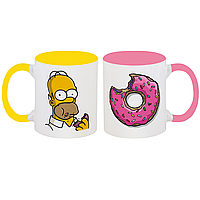 Парные кружки "Гомер и пончик" (жёлтая и розовая)