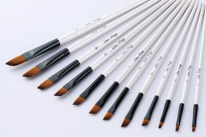 Набір пензлів, синтетика кутова, 12 шт., фото 1