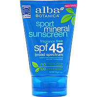 Alba Botanica, Сонцезахисний крем мінеральний Sport Mineral Sunscreen, SPF 45 113 г made in USA