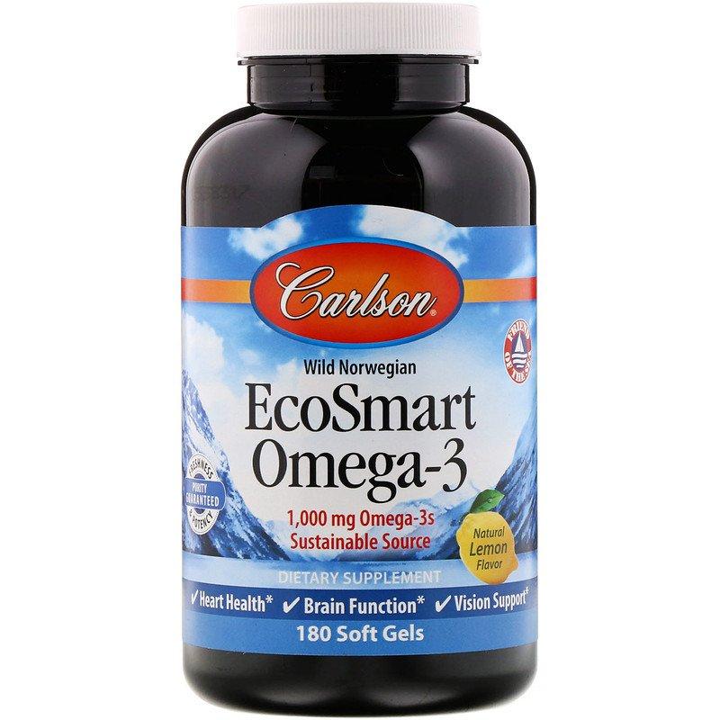 Carlson Labs, EcoSmart Omega-3, натуральний ароматизатор «Лимон», 1000 мг, 180 м'яких таблеток