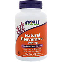 Now Foods, натуральний ресвератрол, 200 мг, 120 рослинних капсул